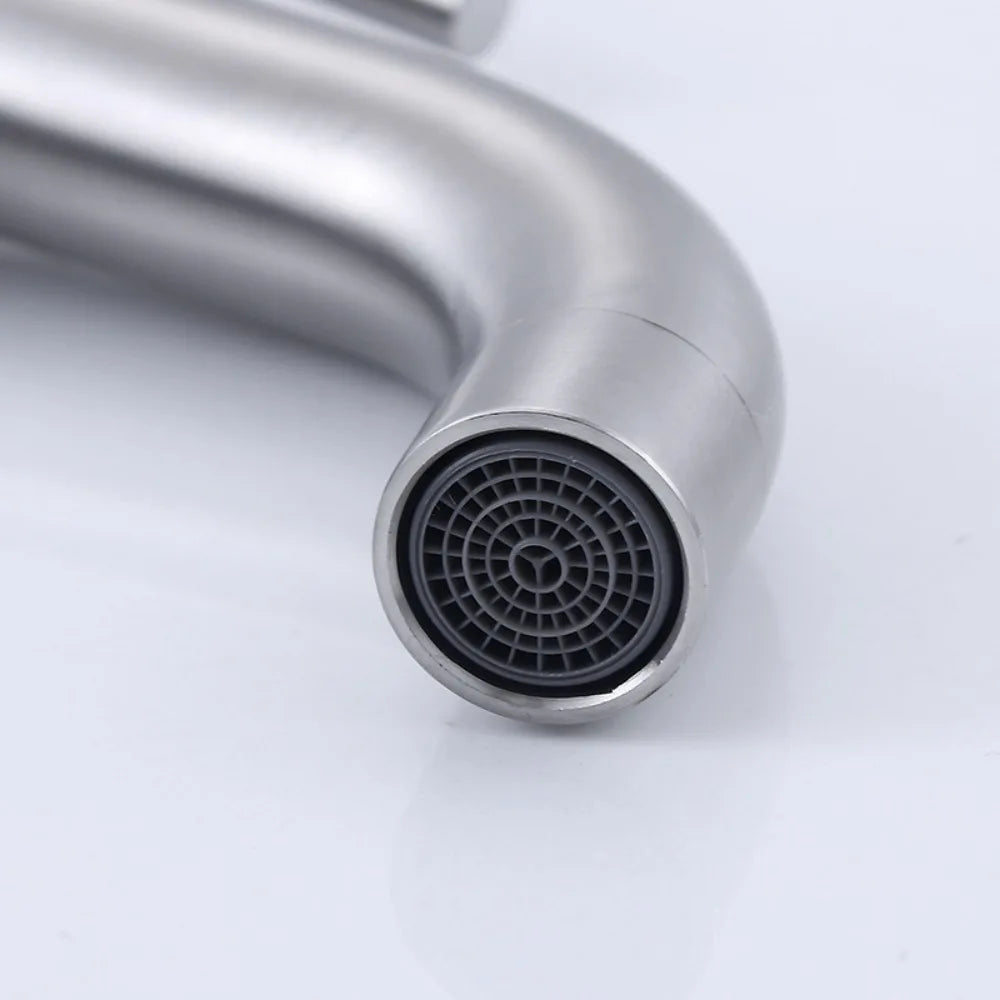 Stainless Steel Heighten Washbasin Faucet Silver/Black Quick Open Single Cold Faucet Rust-proof Sink Water Tap Bathroom Counter