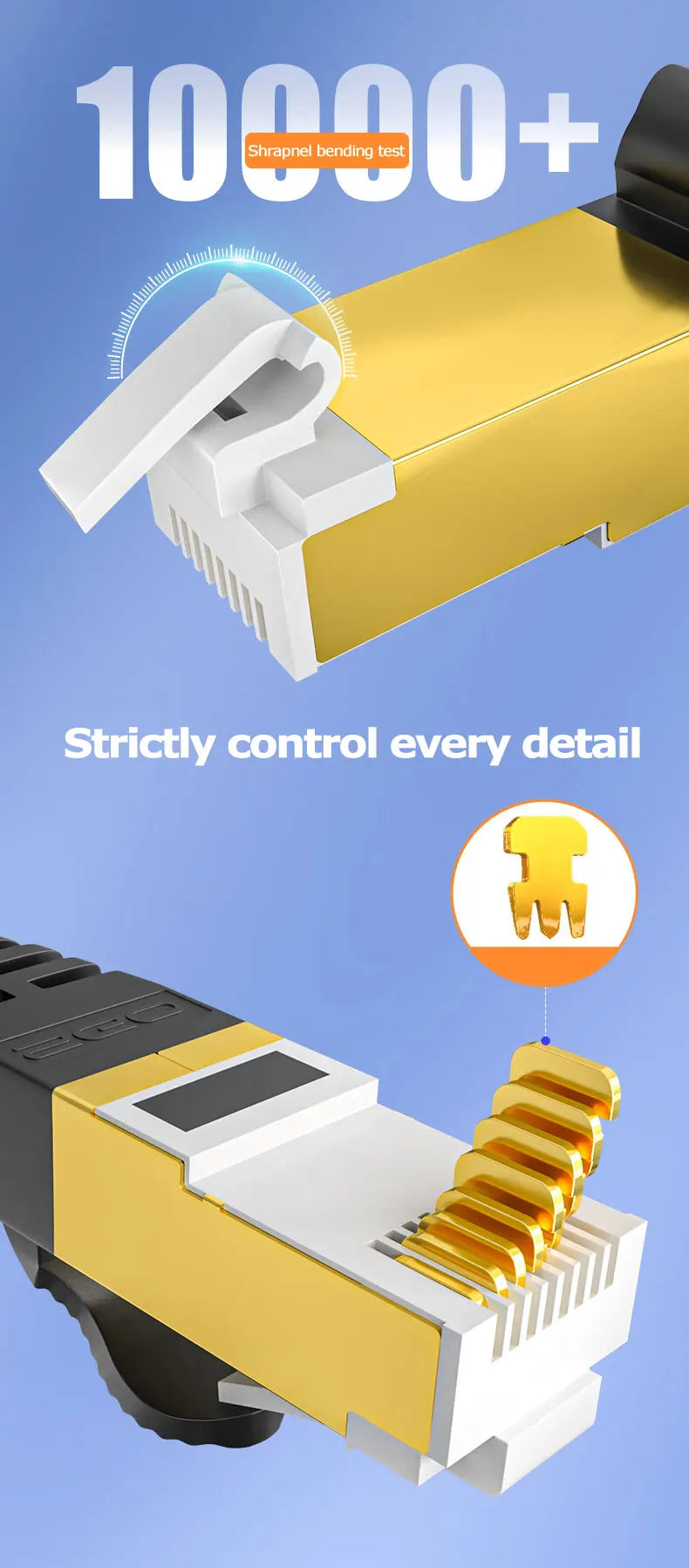 High Speed CAT8 Ethernet Cable High Flex Heavy Duty Network Cable with Gold Plated RJ45 Connector 40Gbps 2000Mhz LAN Cable