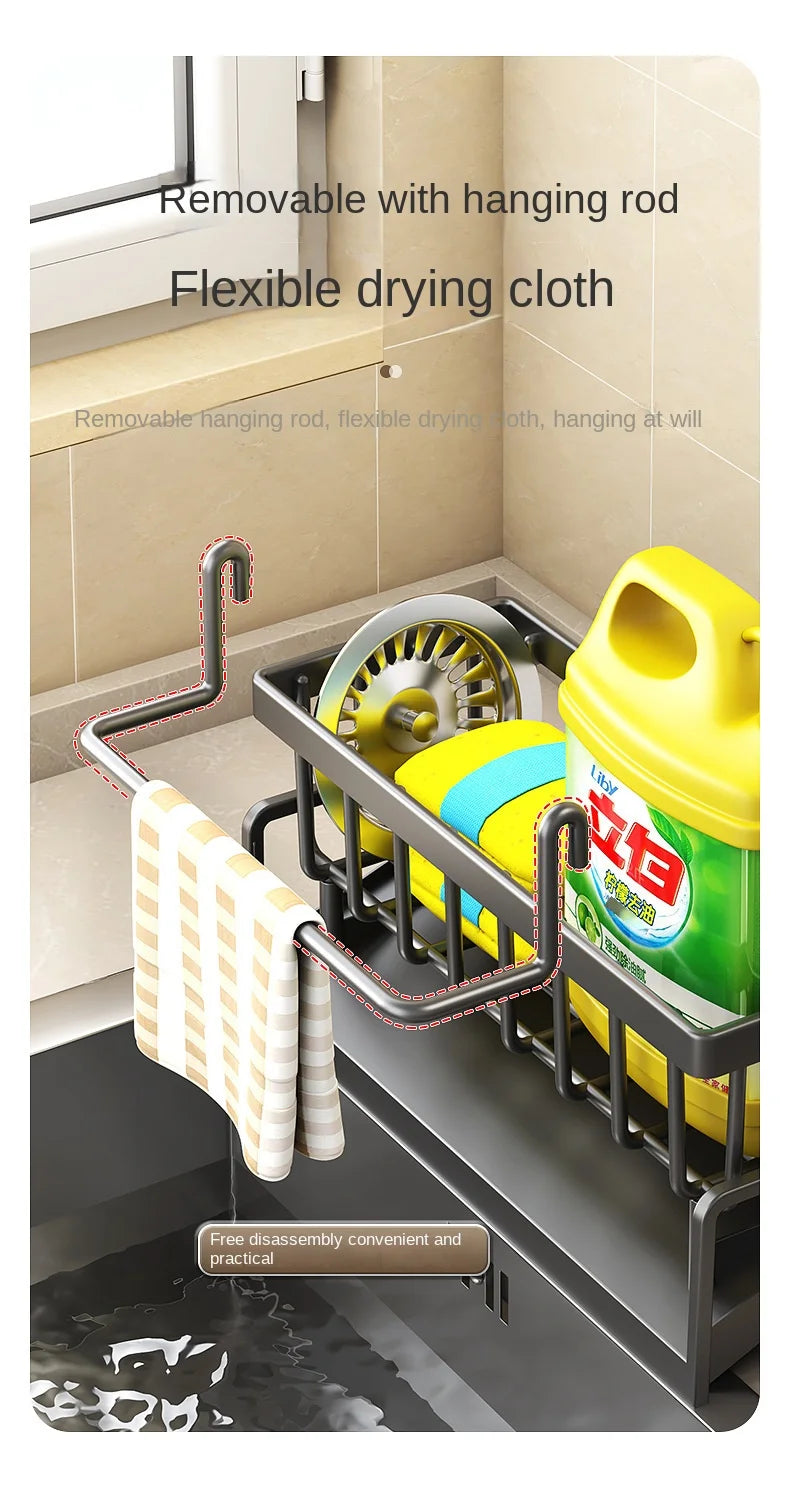 Kitchen Sink Drain Rack Organizer Plastic Self-draining Sink Shelf Soap Sponge Holder Dishcloth Towel Rack Filter Basket