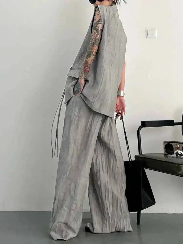 BJTZ Loose Tie-dye Designer Women's Set 2025 Spring Summer New Two Piece Sleeveless Versatile Top Vest Loose Wide Pants Female