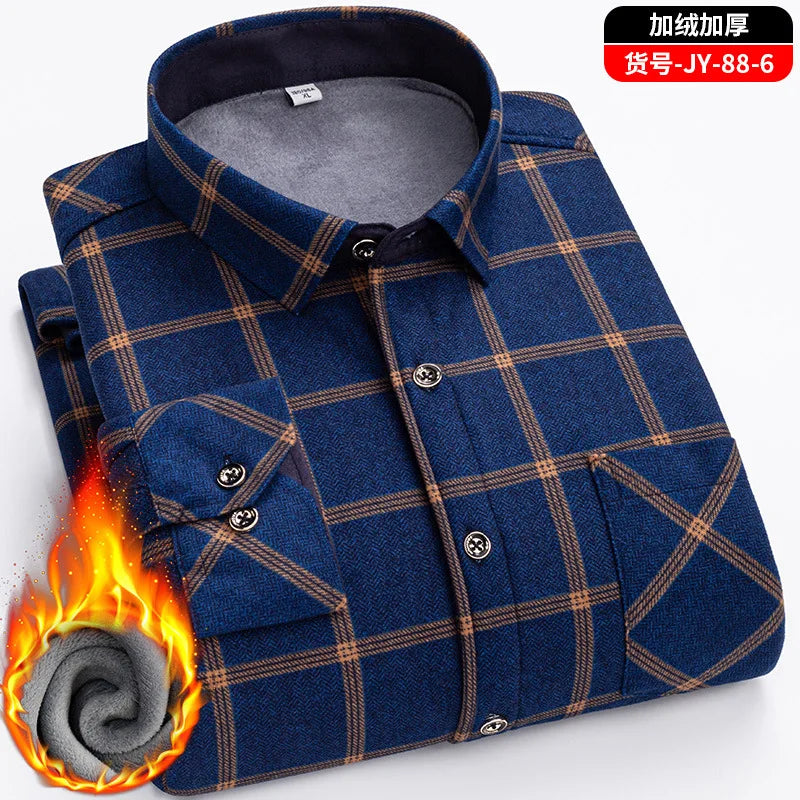 Men's Travel Casual Winter Double-Sided Fleece Warm Thickened Fleece Plaid Work Shirt Plus Size Extra Large Clothes Shirts