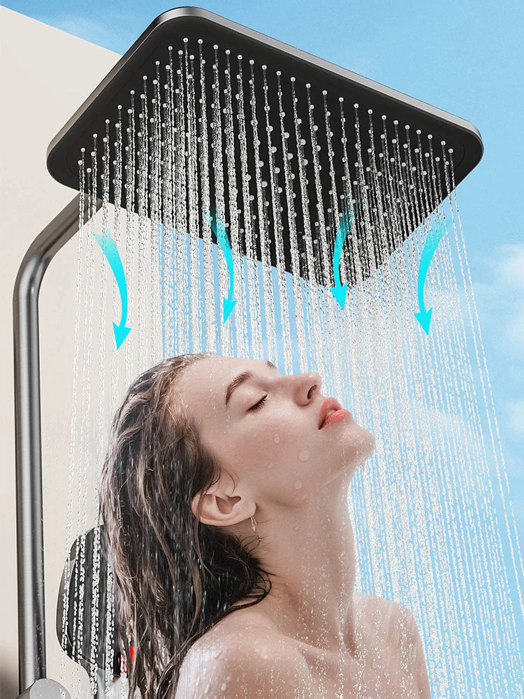 Piano Key Three Ways Water Outlet Shower Set Wall Mount Bathroom Shower Faucet Set Rainlfall Pressurized Bathroom Shower System