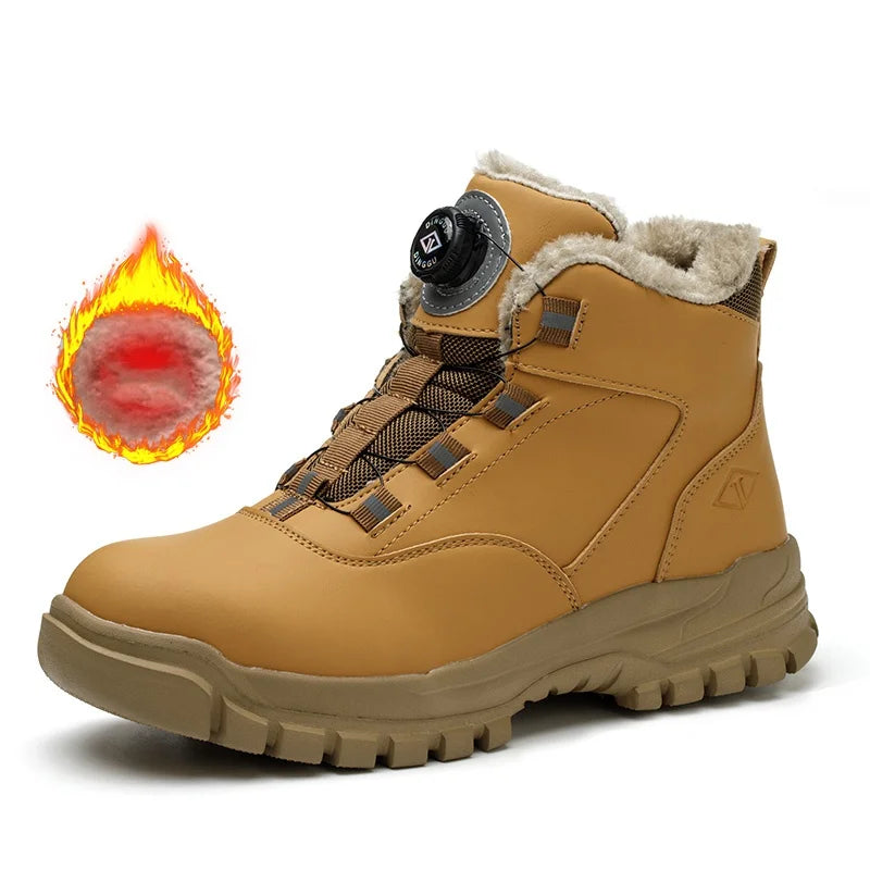 WOUDHONY Work Shoes Men Anti-smashing Anti-puncture Safety Shoes Rotating Buttons Autumn Winter Protective Work Safety Boots