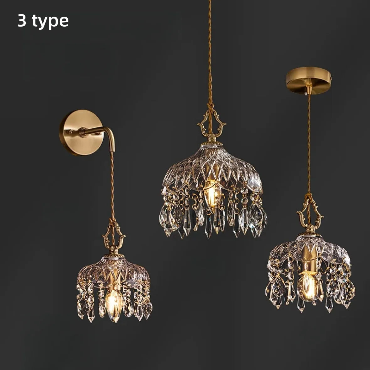YEBMLP French Retro Glass Hanging Light Indoor LED Luxury Art Chandelier Bedroom Bar Restaurant Table Pendant Lamp With E14 Bulb