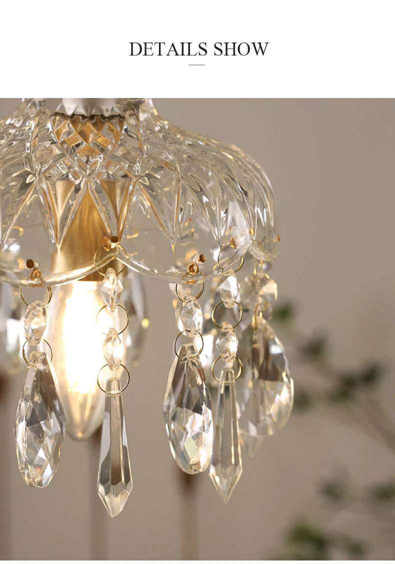 YEBMLP French Retro Glass Hanging Light Indoor LED Luxury Art Chandelier Bedroom Bar Restaurant Table Pendant Lamp With E14 Bulb