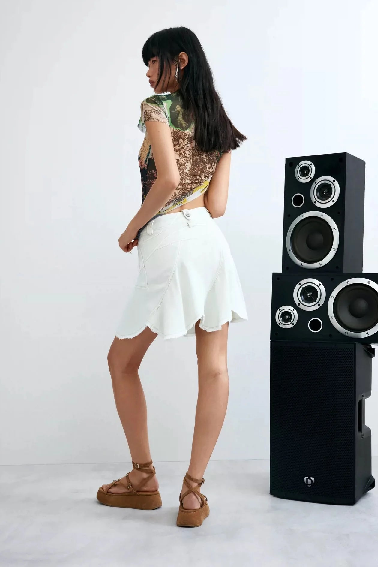 Foreign Trade Spain Original Denim Skirt Sand Washed Irregular Design Mini Short Skirt Summer New Product