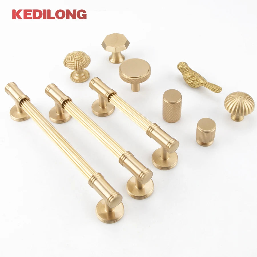 KEDLO French modern light luxury solid brass gold stripe long handle kitchen cabinet Pull handle drawer T handle