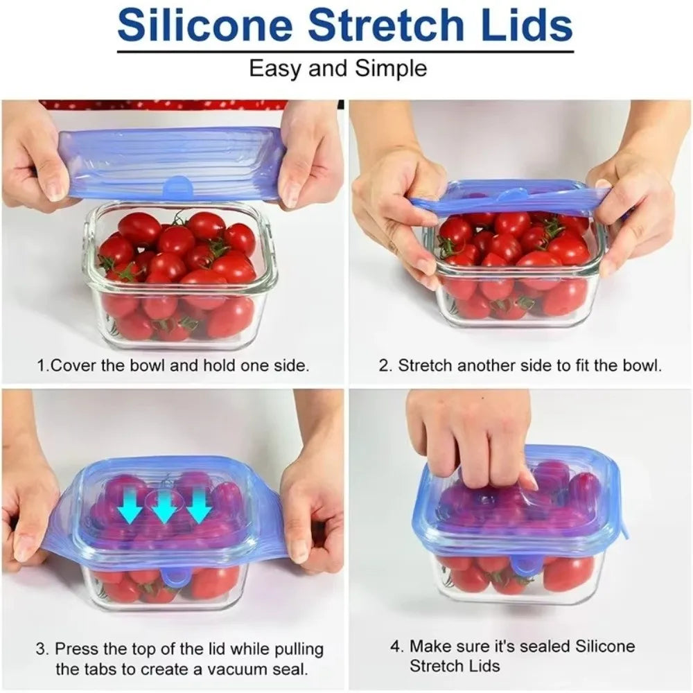6PCS Food Reusable Fresh-keeping Cover Kitchen Gadgets Non-slip Bowl Cap Stretch Silicone Lids