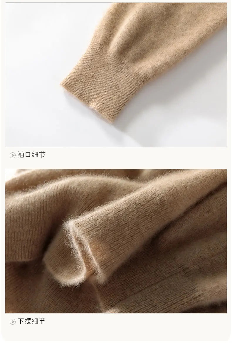 100% wool men's round neck solid color loose knit cashmere pullover for business and leisure, keeping warm in autumn and winter