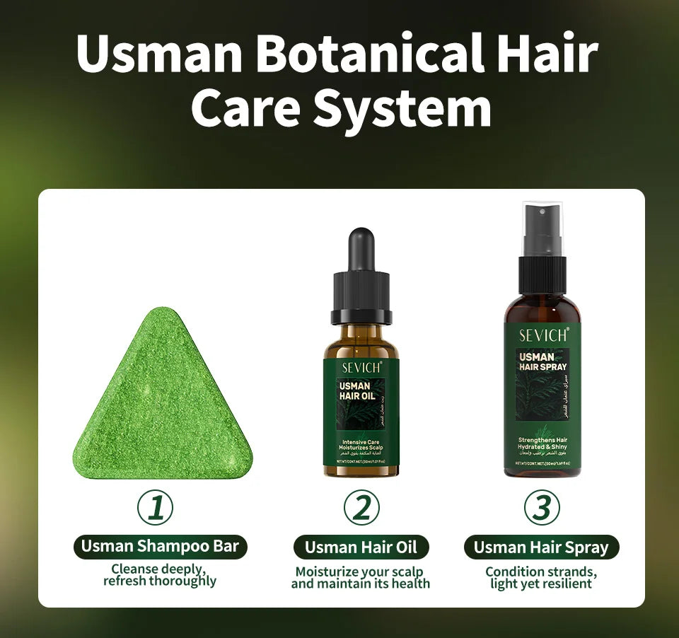 Usman Handmade Shampoo Soap Usman Grass Hair Growth Oil Anti Hair Loss Serum Hair Regrowth Spray Scalp Care Oil for Men Women