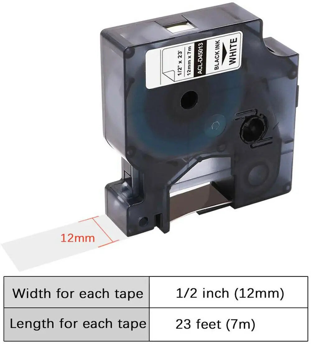 6/9/12mm 24mm Label for Dymo D1 Tape 45013 40913 43613 Black on White Compatible Dymo LabelManage 160 280 LabelPoint Label Maker