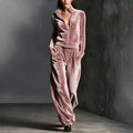 Autumn Winter Warm Gold Velvet Two Piece Set Women's Fashion Solid Stand Zipper Cardigan+Pants Sports Suit Ladies Casual Outfit