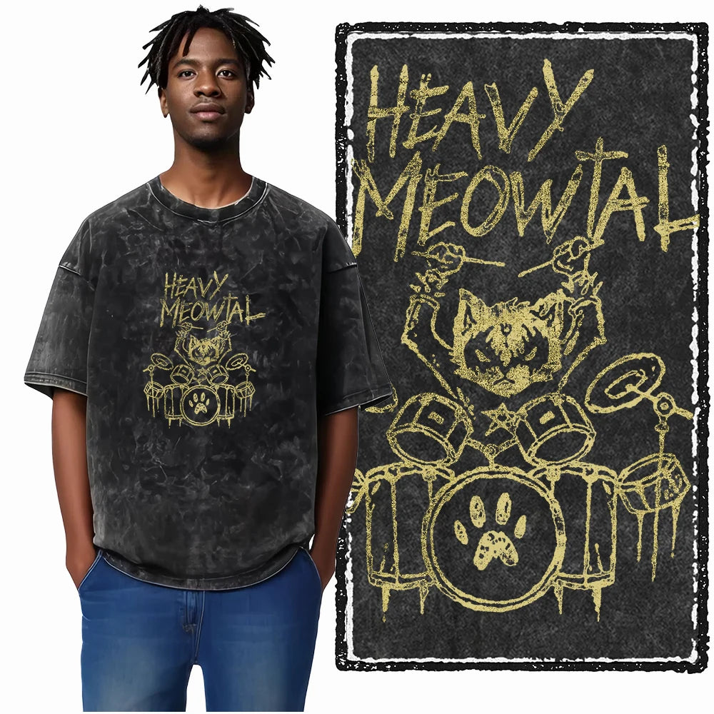 COOLMIND DB Cat Printed Cotton Acid Washed Exclusive Graphic Unisex T Shirt Cool Streetwear Men Tshirts Big Size Tee for Men