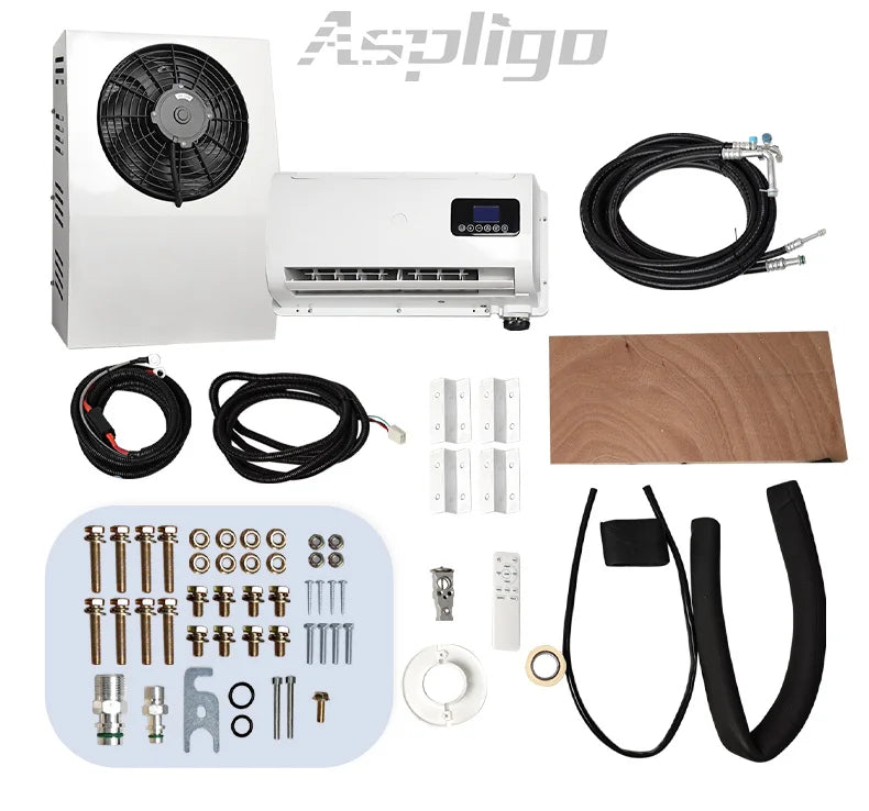 Aspligo 10500BTU 12V Split Air Conditioner Low Noise 24V Energy Saving Parking AC For Car Motorhome Truck Camper RV CE Certified