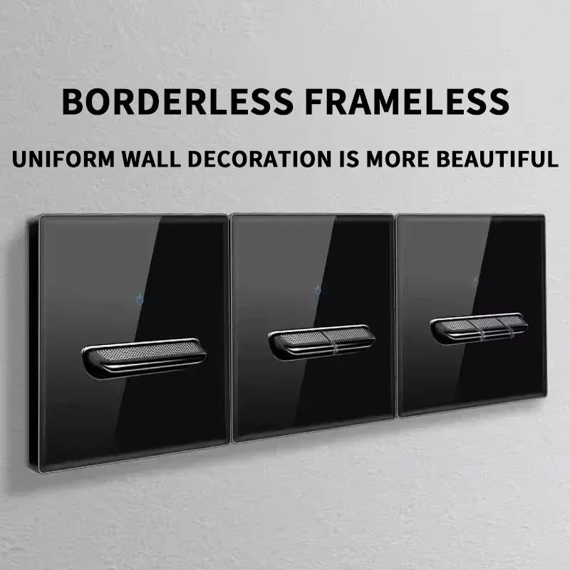 Black Tempered Glass Wall Switch Panel Led European 16a Socket Retro Toggle Light Switch Eu Uk Standard 1Gang-4gang 2usb Socket