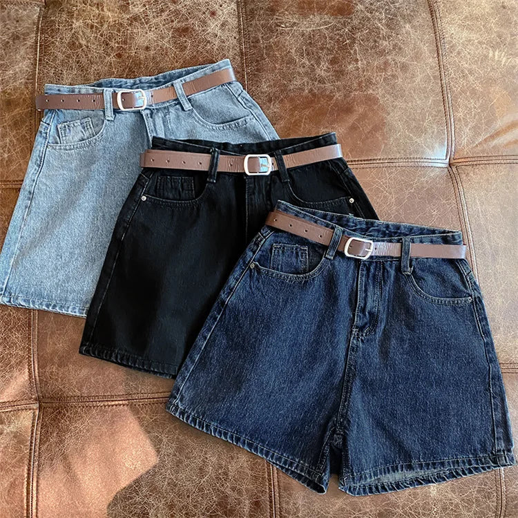 New Women Summer Denim Shorts Casual A Line Hot Pants Casual Trend Denim Shorts High Waist Simple Loose Wide Leg Denim Pants