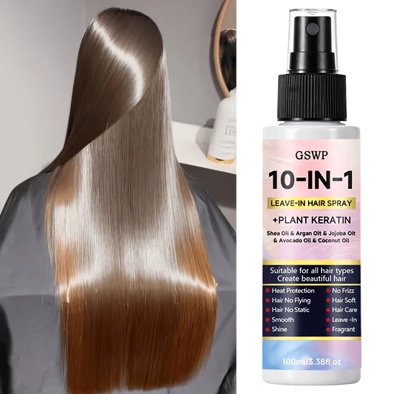 GSWP 10-In-1 Leave-In Hair Care Spray，Contains Biotin and Keratin，Heat Protection，Dry & Damaged Hair.100ml/200ml