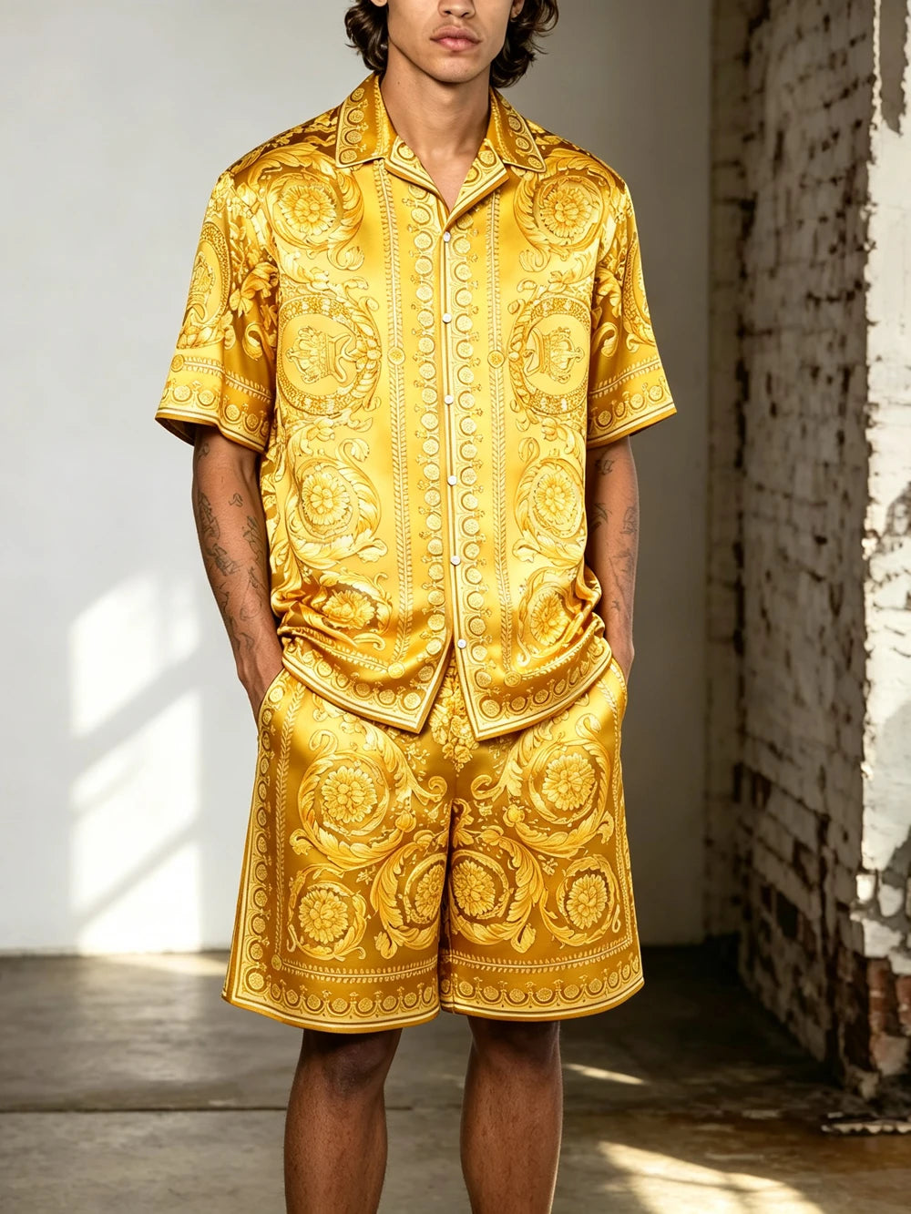 2026 Men's Summer New Smooth Polyester Shirt, Baroque Color-Printed Shirt Gift for Men for Festivals Parties Fast Shipping