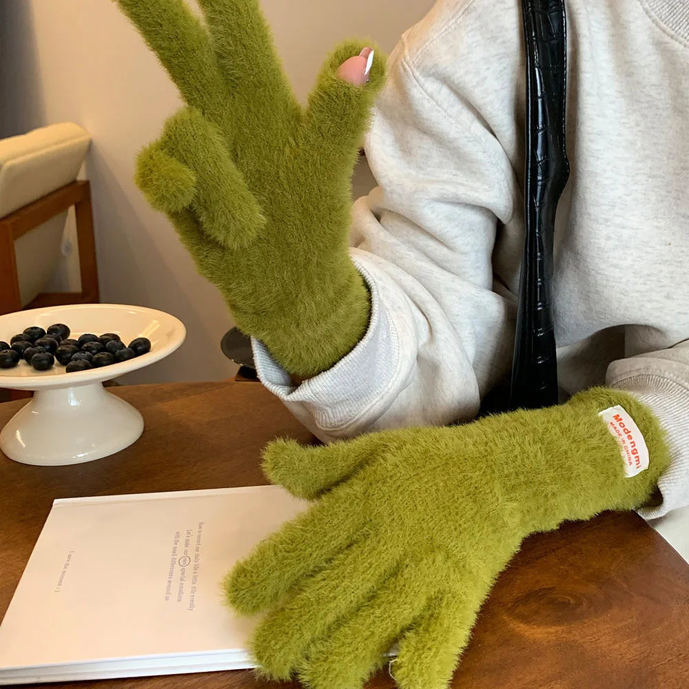 Winter Women's Gloves Thick Plush Knit Gloves Warm Velvet Mittens Solid Outdoor Ski Drive Touch Screen Gloves Christmas Gift