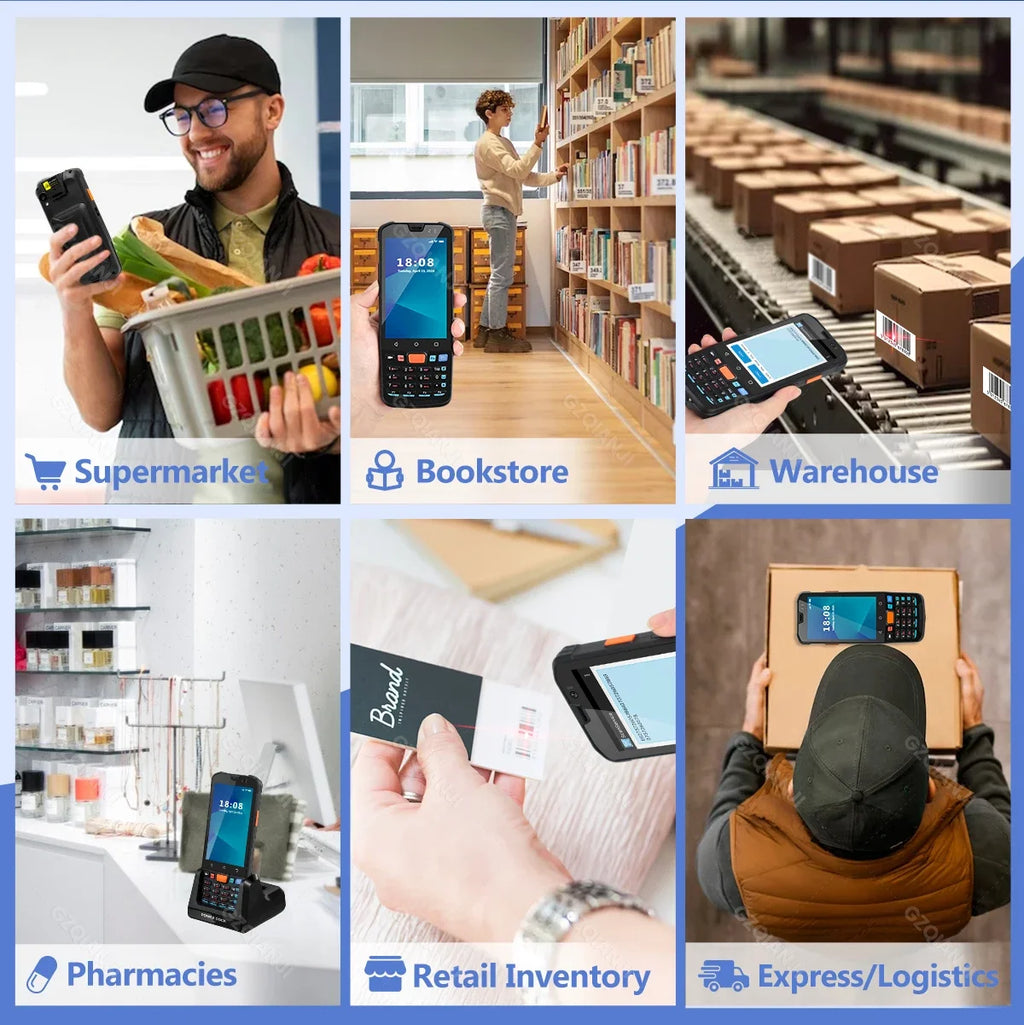 Android 14 Data Collector Wireless Wifi Bluetooth Handheld Terminal 1D 2D QR Barcode Scanner 3+32GB Running With Charger Station