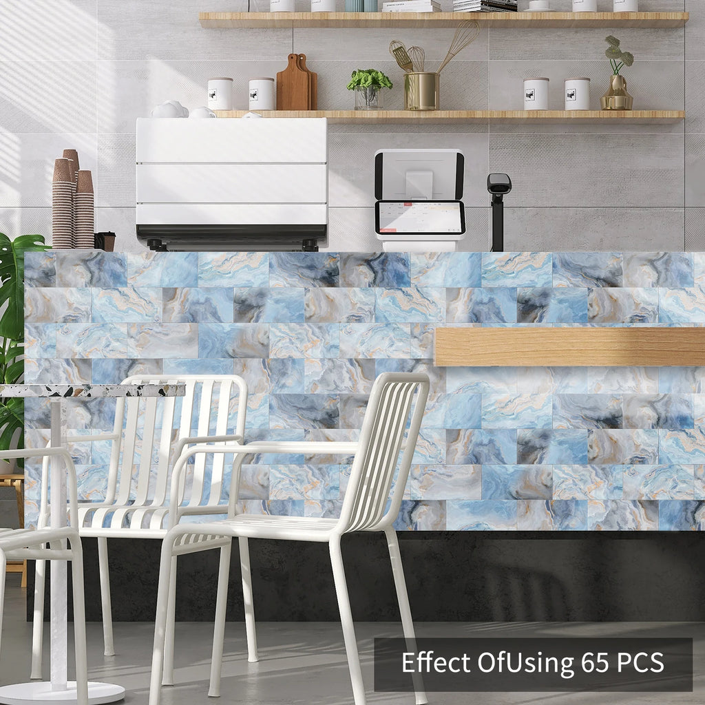 Marble Pattern Wall Sticker, 16/32/64pcs Peel & StickWall Decal, Waterproof Decorative Sticker For Home