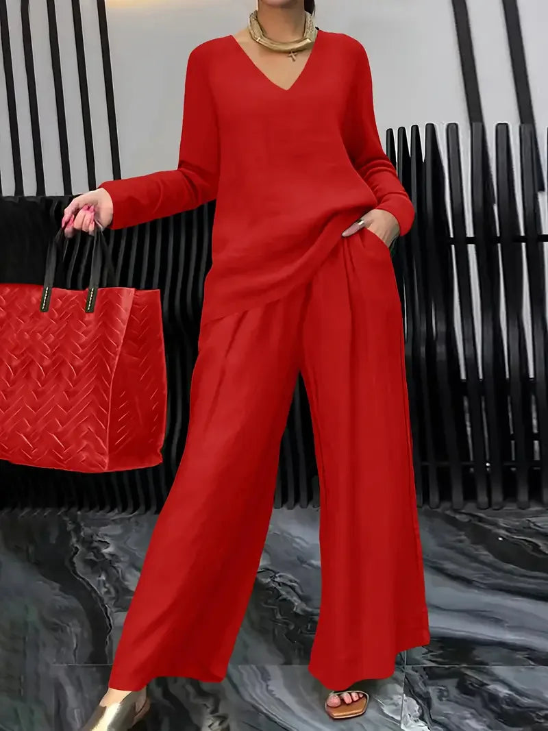 Summer New Pant Sets Fashionable V-neck Top+ Long Pants 2 Piece Set 2026 Women's Casual Loose Outfit Two Pieces Set Female Suit