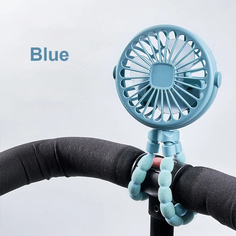 Baby Stroller Fan Folding Portable Octopus Mini Fan USB Rechargeable 3 Speed HandHeld Small Fan Flexible Tripod for Baby Outdoor