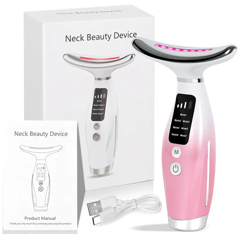 EMS micro current neck beauty instrument, 7-color facial massager, through vibration to enhance facial neck care