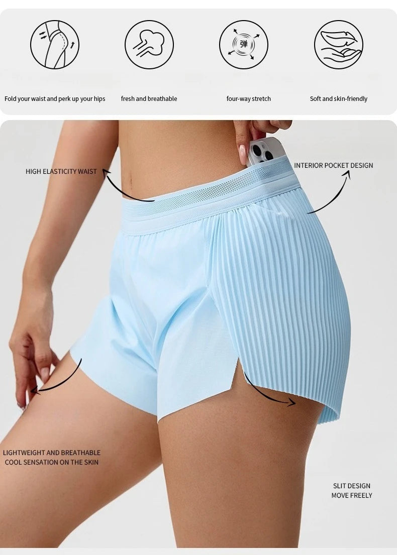 Womens Tennis Golf Skort Built‑in Liner Shorts Two‑Piece Look Sports Skirt Yoga Running Fitness Gym Workout Outdoor Short Skirt