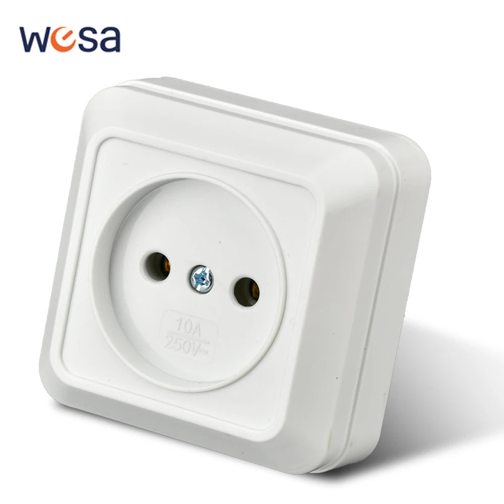 WESA White Wall Surface 2 Sockets Plugs EU Exterior Electrical Outlets With Ground Power Socket Flame Retardant Paint Plastic