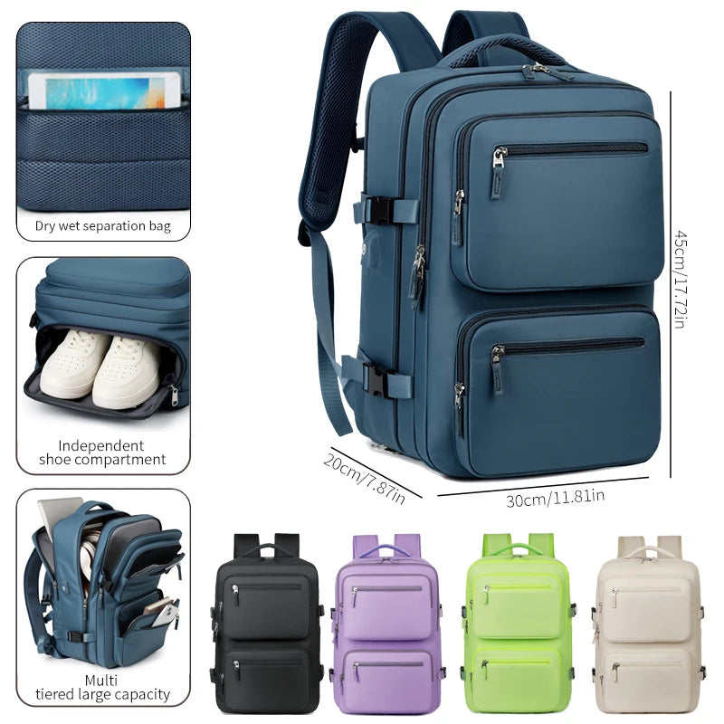 Large Travel Backpack for Women Men Cabin Bag Multifunctional Airplane Waterproof Backpack with USB Charging Anti-Theft Backpack
