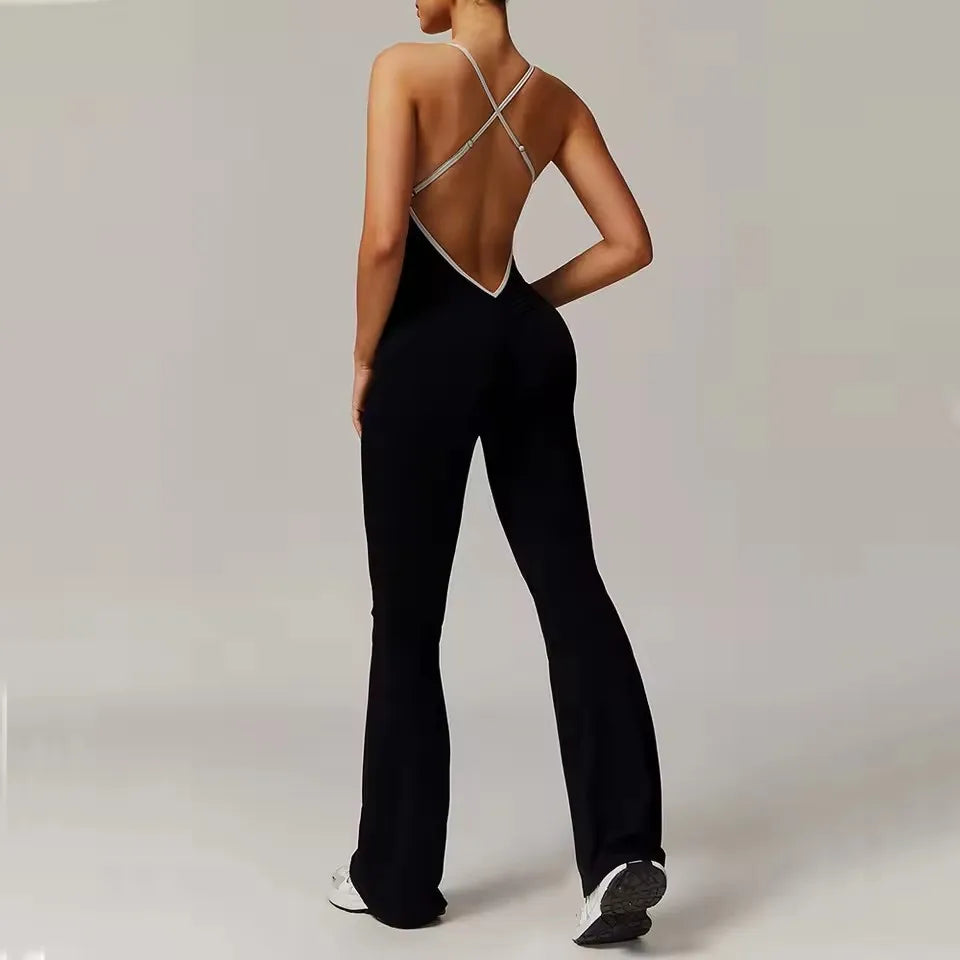 One-Piece Fitness Rompers Stretch Training Suits Back V-Neck Sexy Suit Gym Set Women Training Suit Sportswear Women Sports Suit