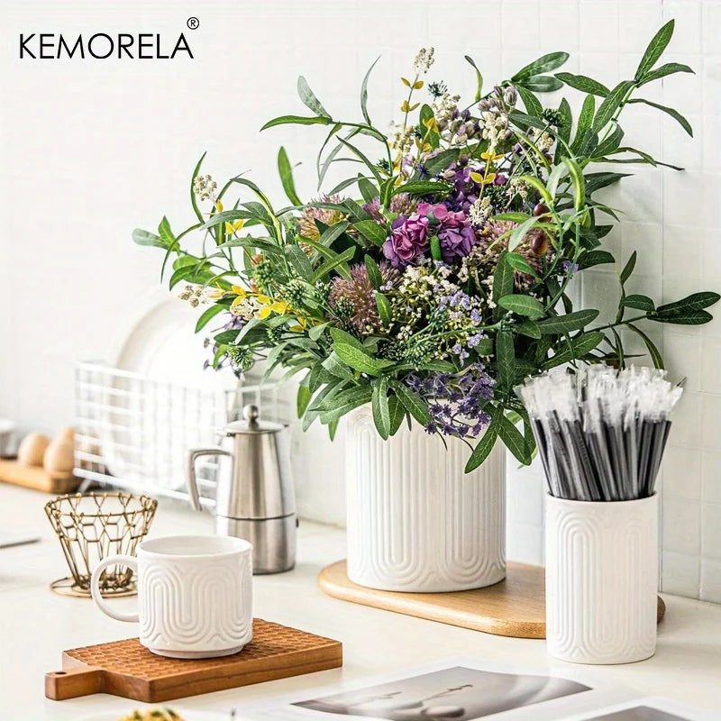 Ceramic Utensil Holder Organizer - Kitchen Countertop Storage Jar for Forks Spoons Knives, White Porcelain Canister, 1/2-Piece