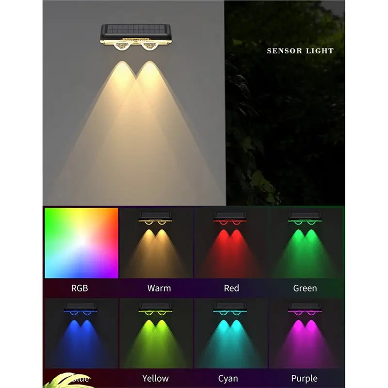 A69eoutdoor LED Solar Wall Lamp 4PCS RGB For Garden Courtyard Decor Light Fixture Auto On/Off Fence Lighting