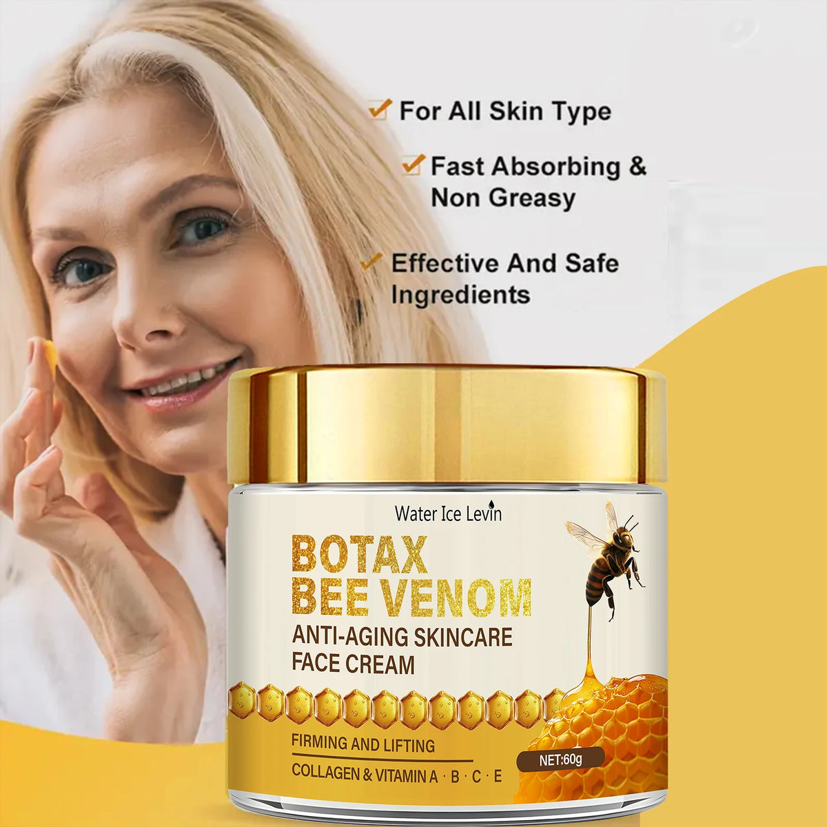Bee Venom Face Cream with Collagen & Vitamin Infusion - Firming & Lifting Hydration, Fast Absorption, Winter Renewal