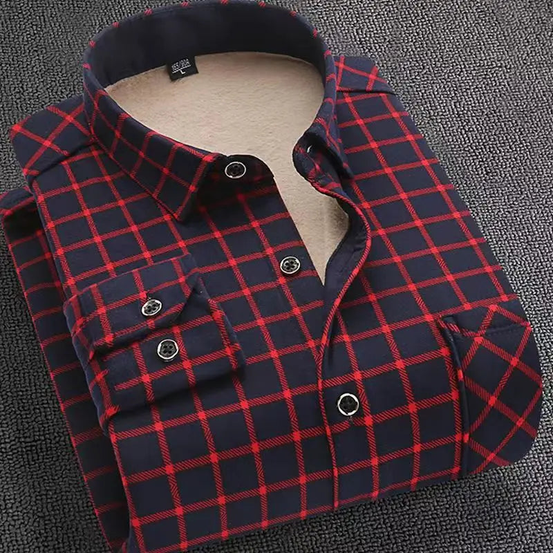 2026 Winter New arrival Men's Fashion Casual Long Sleeve Shirt autumn Men Fleece Thick Warm High Quality Large Size Shirt M-4XL