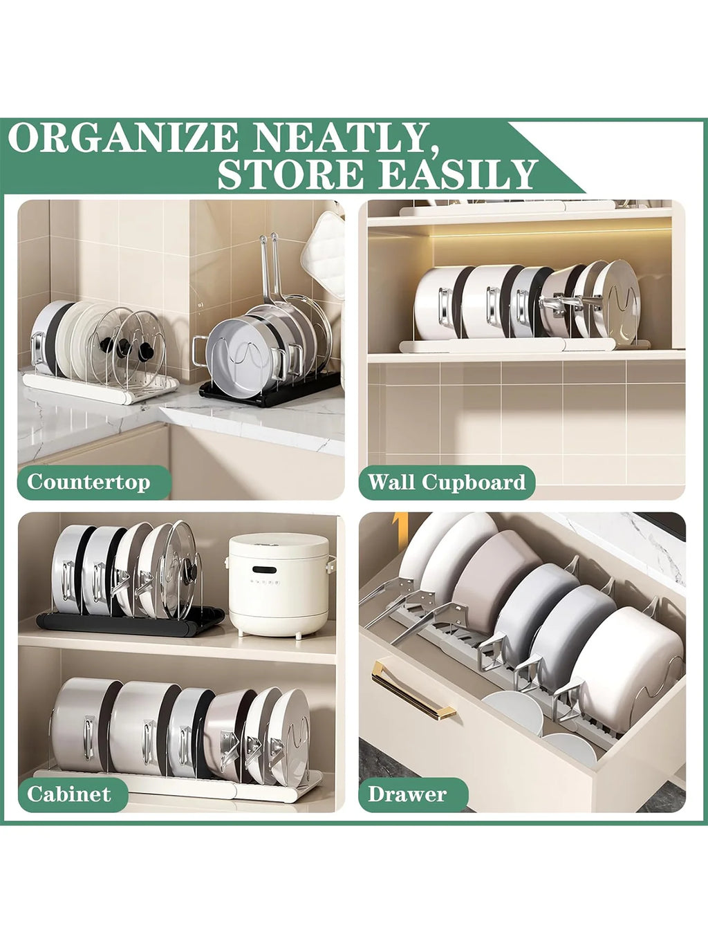 Expandable Pans Organizer Rack Kitchen Cabinet Pan Rack Utensil Rack, Dish Drainer Space-Saving Cabinet Storage Rack Christmas
