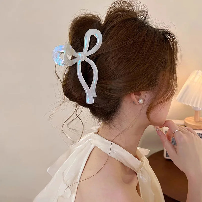 New Elegant Ribbon Bow Hair Clip for Women Large Anti Slip Ponytail Bowknot Claw Clip Barrettes Hairpins Crab Hair Accessories