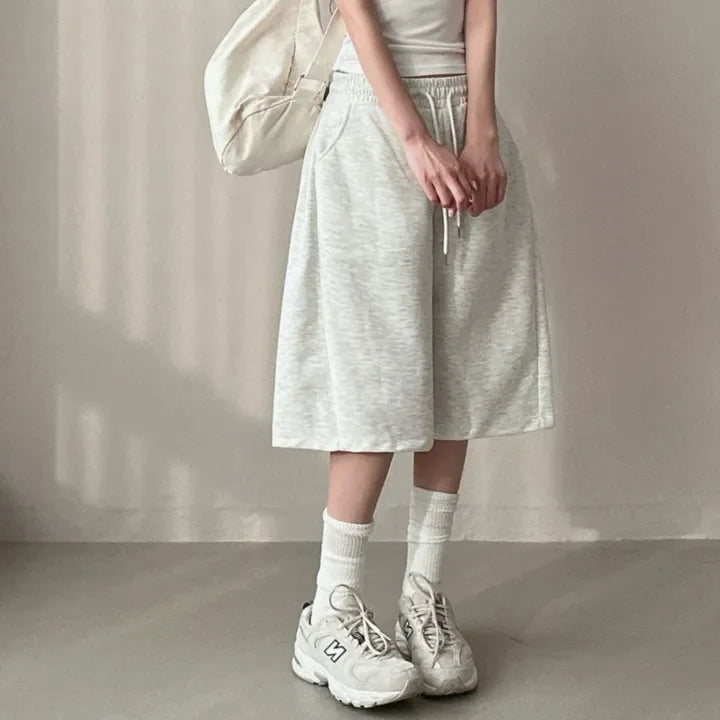 Summer Drawstring Wide Leg Shorts Women Fitness Running Loose Casual Large Sports Shorts Sweat Short High Elastic Lace Up Pants
