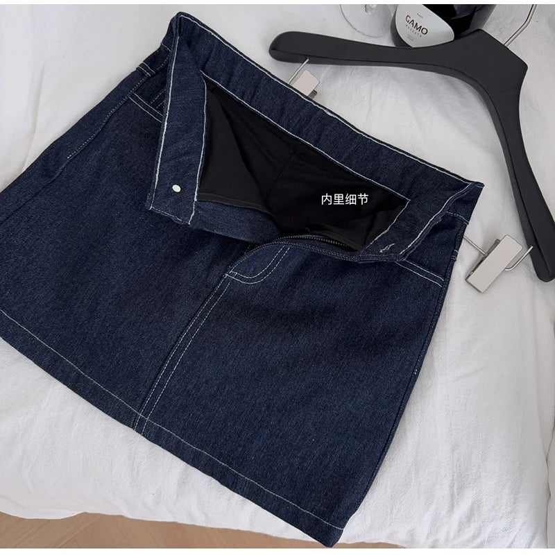 Vintage Wash Denim 2 Piece Sets Women Long Sleeve Crop Top Zipper Jacket and A-Line Mini Skirts Suits Streetwear Jeans Outfits