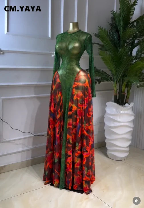 CM.YAYA Women O-neck Long Sleeve Big Swing A-line Maxi Dress 2026 Spring Evening Sexy Parties Vacation Long Dresses Vestidos