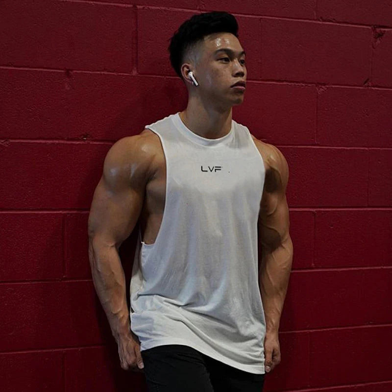 Men Summer Cotton Sleeveless Tank Top Gym Bodybuilding Fitness Running Workout Casual Athletic Sportswear Training Vest Clothing