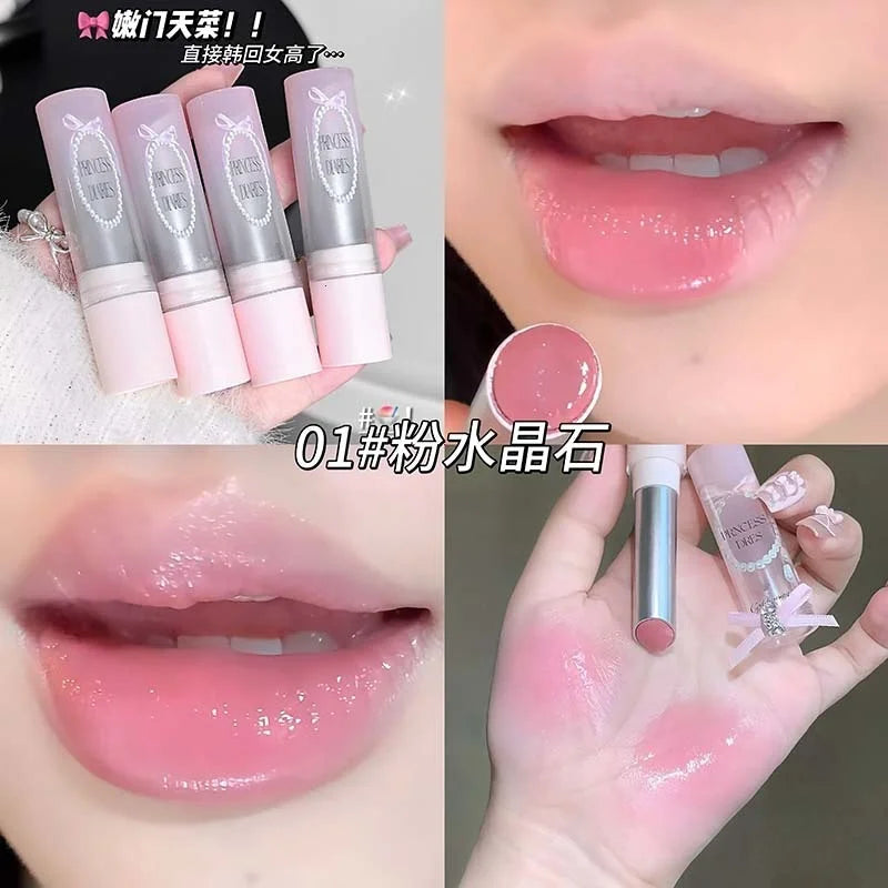 Pink Crystal Mirror Glass Solid Lip Gloss Round Tube Water Light Lipstick Clear Jelly Lip Glaze Nude Brown Moisturizing Lip Tint