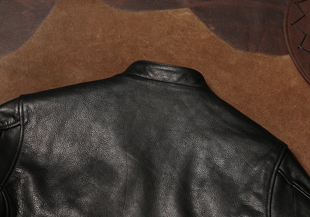 Black Winter Leather Jacket Men Sports Style Plus Size 4XL Genuine Natural Thick Cowhide Stand Collar Slim Fit Leather Coat
