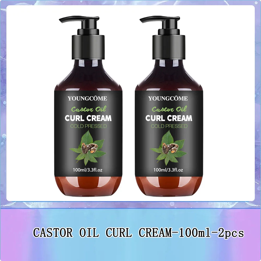YOUNGCOME Black Castor Oil Curl Cream Non-stick Hydrates eliminates frizz, Hair-Smoothing Anti-Frizz Cream to Define 100ml new