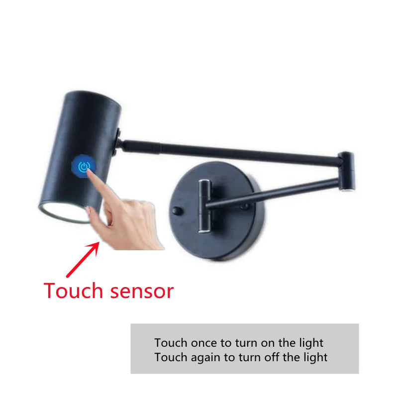 Modern Adjustable Swing Long Arm LED Wall Lamps Touch Sensor Internal Wall Washer Household Bedside Switch Decor Sconce Lights