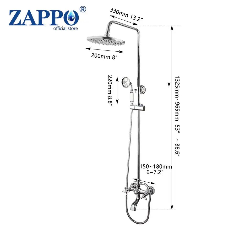 ZAPPO Antique Shower Set Wall Bathroom Bath Shower Faucet Rainfall Brass Shower System with Swivel Spout Mixer Tap Sliding Bar
