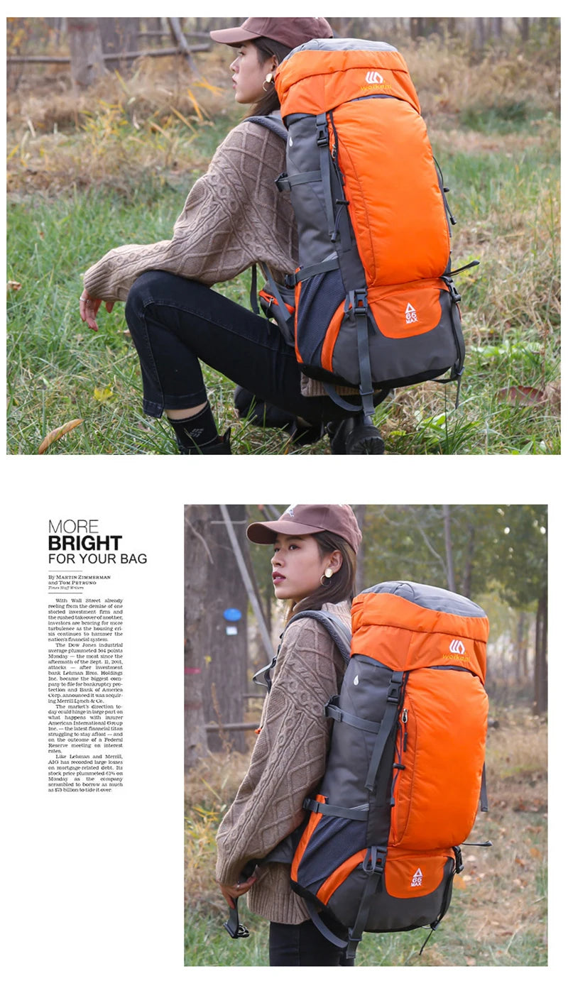 65L Climbing Backpack Large Capacity Outdoor Camping Sports Women Men Waterproof Travel Nature Hike Mountaineering Trekking Bag