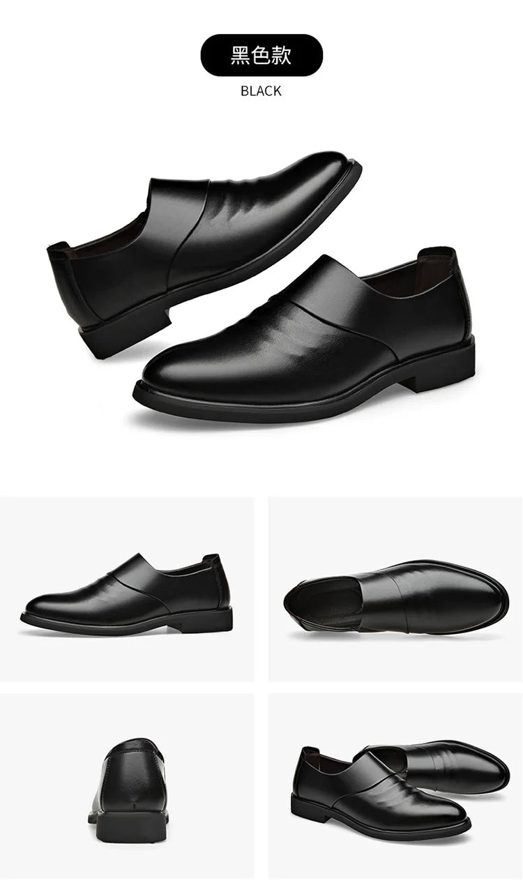Spring Autumn Cow Leather Shoes for Men Fashion Casual Increase New Designer Men's Dress Shoes Black Platform Shoes Male