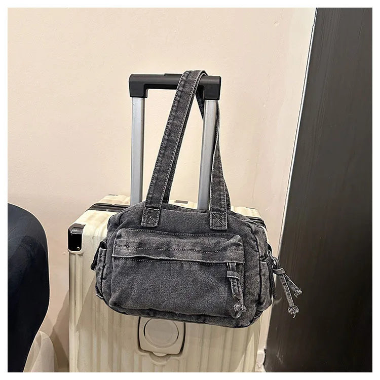 Trendy Vintage Denim Top Handle Bag Women Fashion Spring Shoulder Bag Casual Comfortable and Versatile Texture Storage Bag